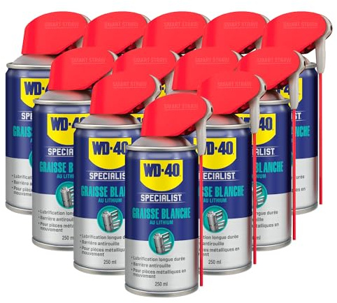 WD-40 Specialist • Graisse Blanche Au Lithium • Spray Double Position • Formule Blanche et épaisse • Résiste à l'Eau et a la Chaleur • Propriétés anti-usure • Carton de 12 aérosols de 250 ML