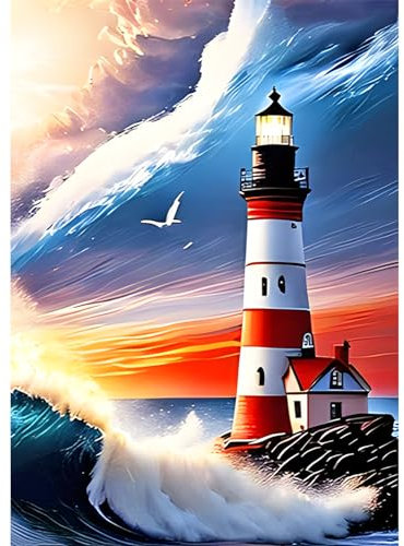 AIRDEA Leuchtturm Meer Diamond Painting Set für Erwachsene, Diamond Painting Kits, 5D Diamant Malerei Set, DIY Diamantmalerei Basteln Bilder Arts als Geschenk für Home Wand Décor 30x40cm