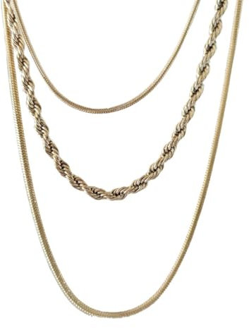 NOLAIA Collana da donna a 3 file in acciaio inossidabile placcato oro, gioielli fantasia multifile, regalo di compleanno, San Valentino, matrimonio, Natale, estate e festa, chic elegante bohemian,