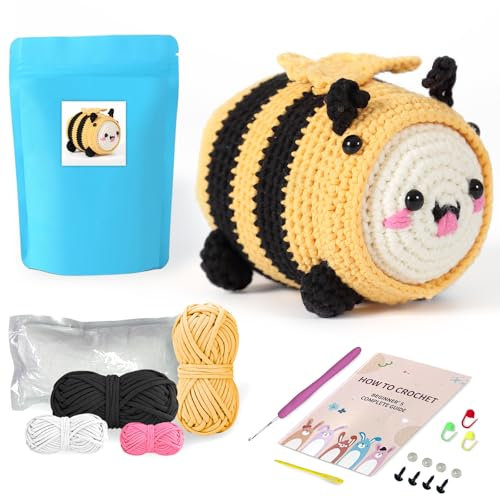 Ktmeor Häkelset für Anfänger, Häkeltier-Set für Erwachsene und Kinder mit Schritt-für-Schritt-Video-Tutorials, DIY-Strickzubehör, Bienen-Motiv