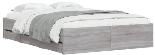 vidaXL Cadre de Lit et Tiroirs, Lit Double avec Sommier à Lattes, Lit Adulte, Meuble de Chambre, Moderne, Sonoma Gris 120x190 cm Bois Ingénierie