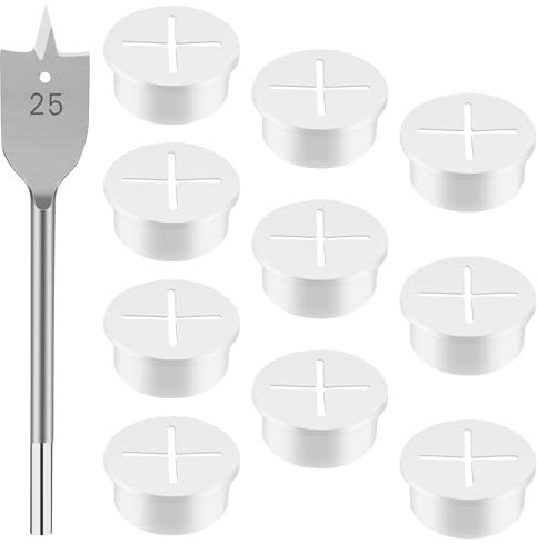 RNHDLY 10 Stück Flexible Silikon-KabeldurchfüHrung 25mm Kabeldurchführung, Schreibtisch Kabeldurchführung mit 1 Bohrer, kabeldurchführung Weiß für Möbel, Lochabdeckung, Kabelmanagement