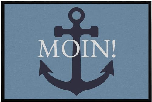 OM3® lustige Fußmatte mit Spruch - Moin mit Anker - norddeutsch - Willkommen II - rutschfest & waschbar - 60x40cm -