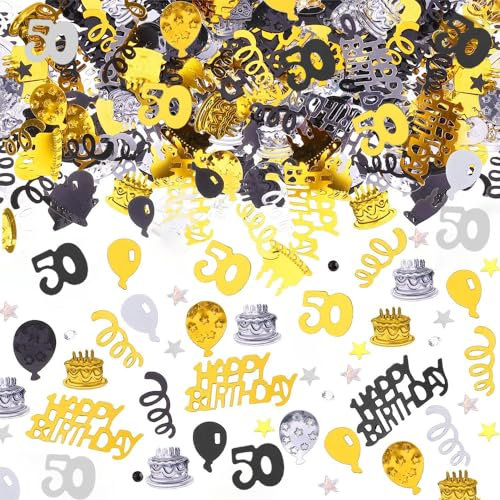 AIVEKE Konfetti 50. Geburtstag Tischdeko - Happy Birthday Konfetti Gold Schwarz, Streudeko Geburtstag Deko Konfetti Frau Mann Partydekorationen für Luftschlangen Geburtstage Partys, Gold Schwarz, 15g