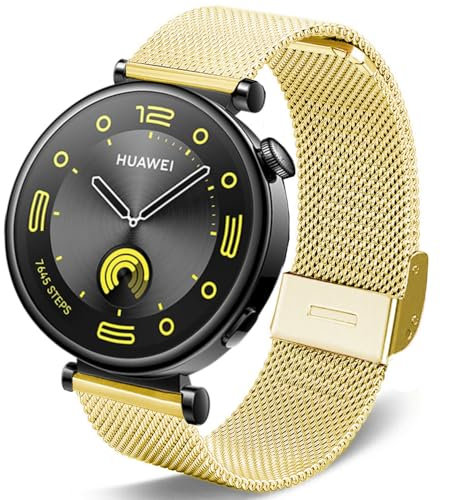 DEALELE Correa compatible con Huawei Watch GT4 de 41 mm / Fossil Gen 6 / Gen 5E de 42 mm / Garmin Venu 3S / Venu 2S, correas de repuesto de malla metálica de acero inoxidable de 18 mm para mujeres y