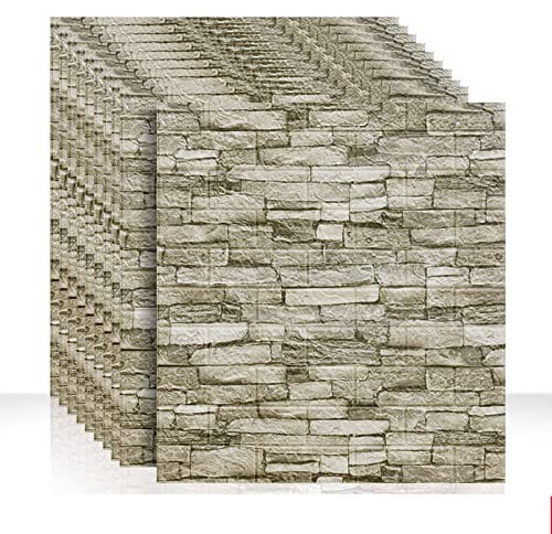 10 Stück 3D Wandpaneele For Abziehen Und Aufkleben Selbstklebende 3D-Ziegelstein-Tapete Wasserfester PE-Schaum Kunststein For Schlafzimmer Wohnzimmer Keller (Color : grau)