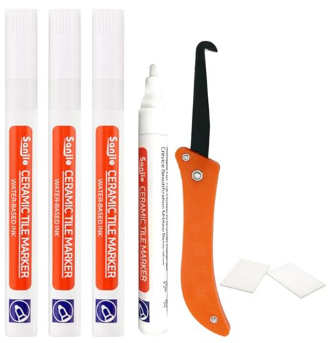 Pennarello per Fughe Piastrelle Bianco, Penna per Fughe Piastrelle, Penna per Piastrelle, 4pcs Penne Riparazione per Piastrelle, impermeabile,con punta di ricambio,per il restauro di fughe piastrelle