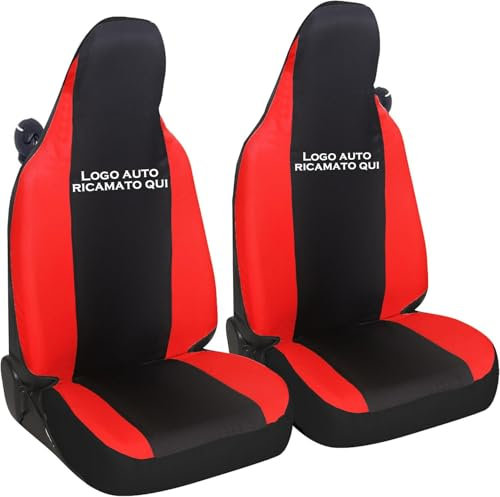 Susy Shop Autositzbezüge kompatibel für Smart fortwo, 450 451 und 453, Set mit 2 Vordersitzbezügen mit gesticktem Auto-Logo auf der Rückenlehne, hergestellt in Italien (Schwarz/Rot)