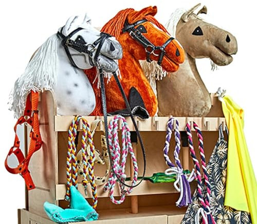 X-Group4th Stabil für Pferd - Holzstall fur 3 Steckenpferd - Accessoires für Hobby Horse - Platz für Pferd - Holzspielzeug - Für Pferdeliebhaber - Für Kinder