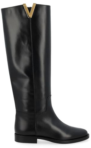 VIA ROMA 15 Stivale Cavallerizza Pelle Luxury Nera con V Dorata, Taglia: 35