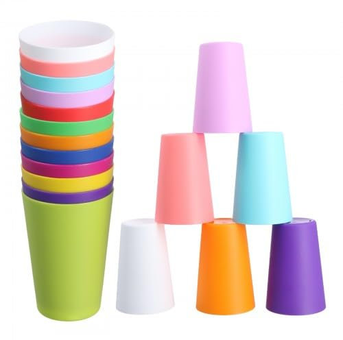 Granvoo 12 Pièces Gobelets en Plastique Réutilisables Colorés, 260ml Gobelet Enfant, Verres à Eau en Plastique Dur, Gobelets de Pique Nique pour Fêtes Cuisine Barbecues Voyages Camping, 12 Couleur