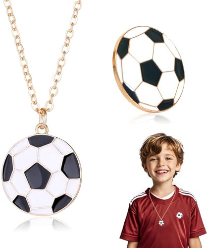 Fútbol Cadena oro hombre y broche, collar infantil de cadena cruzada de oro y sólido collar de Fútbol en blanco y negro fácil de combinar, adecuado para hombres, niños y adolescentes