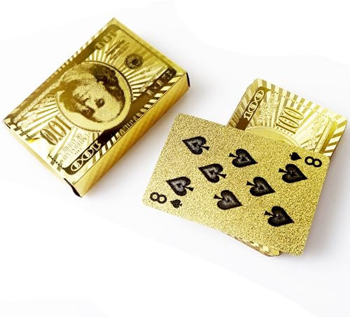 DIUDIU CAT Schwarze Spielkarten mit Goldfolie - Wasserdichtes Dollar Muster Deck, Perfekt für Zaubertricks & Partys (Gold)