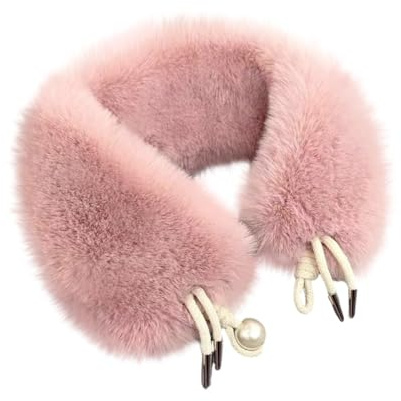 iSpchen Collo in pelliccia sintetica, sciarpa a collo in finta pelliccia, da donna, invernale, sciarpa in finta pelliccia di volpe, morbida e soffice, scialle, collo in pelliccia artificiale, rosa