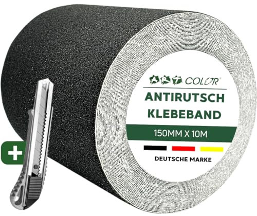 ART COLOR Antirutsch Klebeband Schwarz 150mm x 10m inkl. Cuttermesser – Selbstklebendes Grip Tape rutschhemmend für Innen & Außen