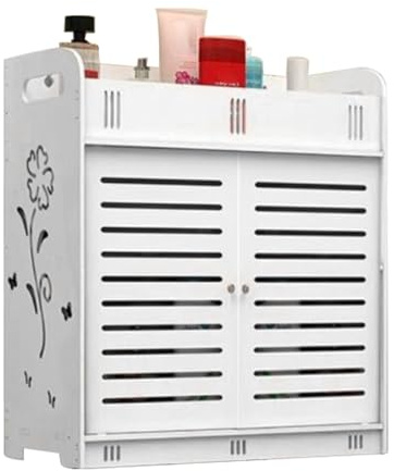 ulafbwur Bathroom Wall Cabinet Self-adhesive Wall Mounted Cabinet with Doors, Bathroom Shelf Multi-grid Tiers Hollow Flower Pattern Small Bathroom Storage Rack Medicine Cabinet White