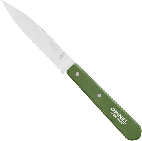 Opinel - Couteau cranté à tomates 10 CM manche bois vert Kaki N°113 - OPINEL