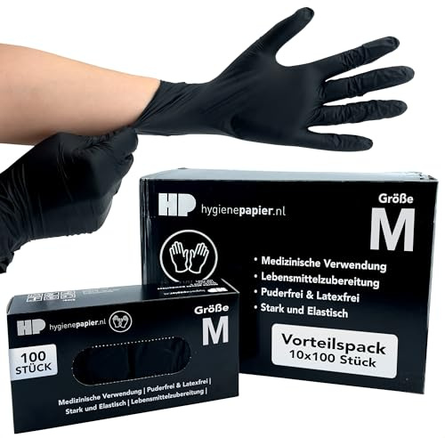 Bové 1000 Nitril Einweghandschuhe - Schwarz - Größe M - Latexfrei & Puderfrei - Für Medizin & Lebensmittel - Reißfest & Elastisch