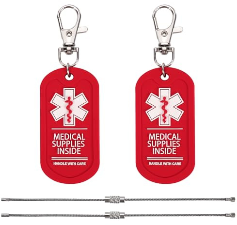 MEDMAX 2er-Packung medizinische Versorgungs-Innenetiketten | Handhabung mit Sorgfalt für Taschen oder Gepäck mit medizinischen Geräten, leicht zu erkennen, doppelseitige medizinische
