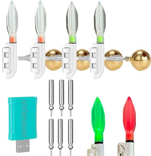 DONGZQAN 4pcs Angeln Alarm Glocke, Knicklichter Angeln Bissanzeiger Angeln, Angel Bissanzeiger, Angeln Geschenk, Nachtfischen Swinger Bissanzeiger Mit Ladegerät und Akku
