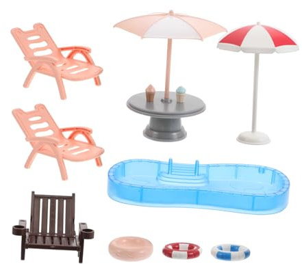 POPETPOP Miniatur-puppenhauszubehör Mit Schwimmring Und Strandkorb DIY-mini-möbel Mini-schwimmbeckenmöbel Für Puppenhaus Mini-strandkorb-Set Mini-liegestuhl Miniatur-spielstrandset Für