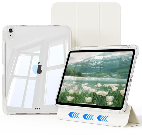 ZOPSGYU Abnehmbare iPad Air 11 Zoll Hülle M4/M3/M2 Air 5/4 Gen,Cremeweiß | ZOPSGYU abnehmbare Hülle iPad Air 11 Zoll M4/M3/M2 Gen 5/4, transparente Rückseite, Schlaf-Wach-Funktion, Cremeweiß