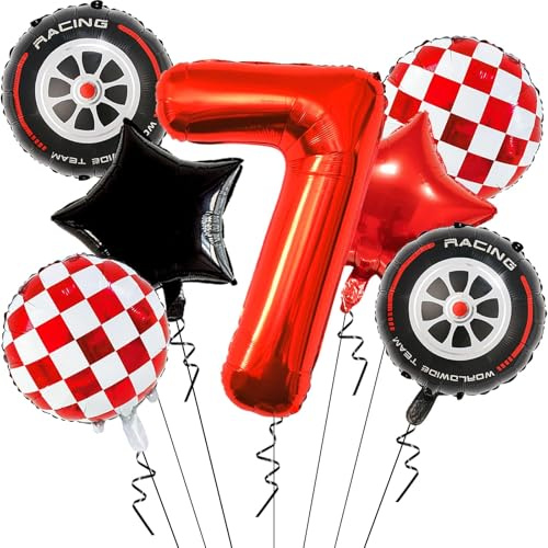 Car Geburtstagsdeko 7 Jahre,Auto Deko 7. geburtstag Junge,Folienballon Auto Geburtstag,Folienballon Zahl 7,Kindergeburtstag Deko 7 jahre,7 Jahr Rennauto Luftballons Junge Geburtstag Party