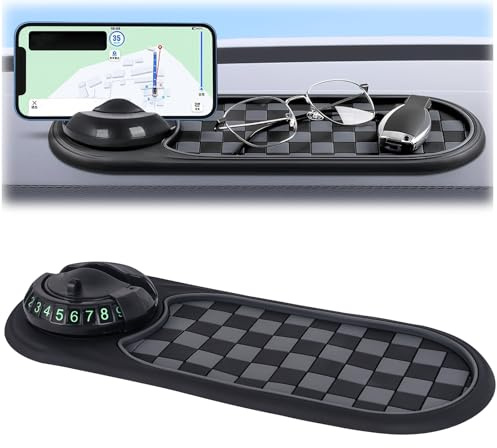 KufaerBeam Multifunction Car Anti-Slip Mat Auto Universal Phone Holder, Auto Antirutschmatte Handyhalterung, 360° Drehbar Anti Rutsch Armaturenbrett Matte Pads mit Digitale Parkscheibe