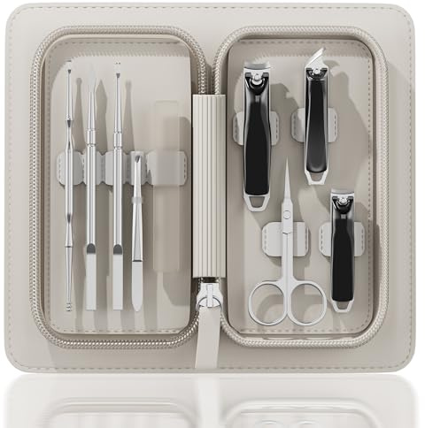 Nail Clippers Set Tweezers Scissors Manicure Grooming kit 9 in 1 with Zip Leather Case