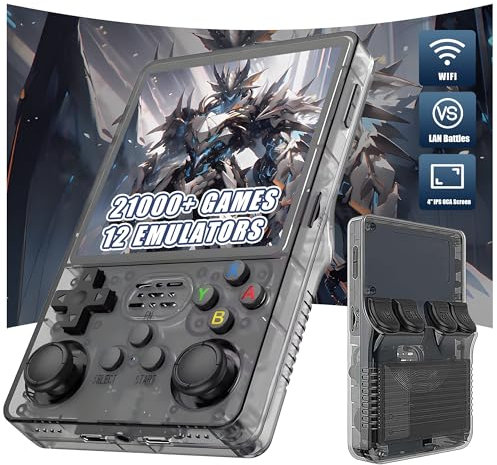R36 Plus Console de Jeu Portable rétro Console retrogaming 21000+ Jeux 12 émulateurs,4 Pouces IPS OCA écran Console de Jeu vidéo Portable,Système Linux Open Source Console Portable (Noir-128G)