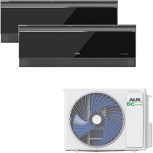 A++ AUX Klimaanlage Set 27000 BTU (7,9 kW) - Außengerät + 2× 12000 BTU Wandgerät mit WLAN - R32 Kältemittel - Hochglanz Schwarz - leise Multi Split für 2 Räume - smart & anschlussfertig