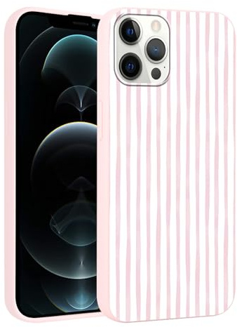 Yirlbey Estivi Cover per iPhone 12 Pro Max 6,7'', Custodia Rosa e Bianco Stripes Striped Disegno Motivo Aesthetic Summer per Ragazza Antiurto Rosa Silicone Morbido TPU Cellulare Protezione Case, Righe