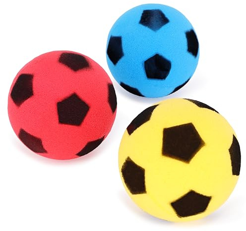 Toyland® 3er-Pack – 7,5 cm (3 Zoll) große, Bunte Mini-Fußbälle aus weichem Schaumstoff – Sommer-Strandspiele – Sportspielzeug für drinnen und draußen