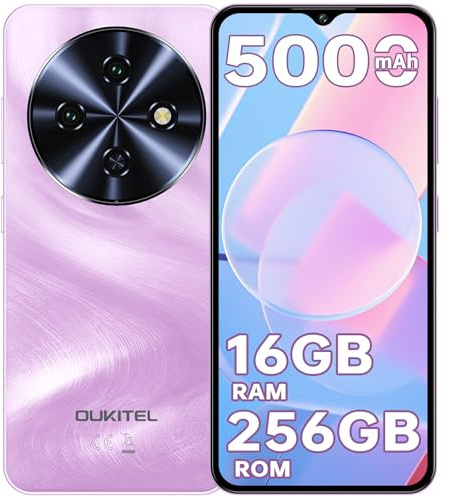 OUKITEL C5 Smartphone Ohne Vertrag, 16GB RAM+256GB ROM/1TB Erweiterbar Handy Ohne Vertrag, 6.52 HD+ Handy, Simlockfreie Handys mit 5000mAh Akku, 13MP+5MP Kamera, Face ID/Dual SIM/GPS/OTG, Rosa