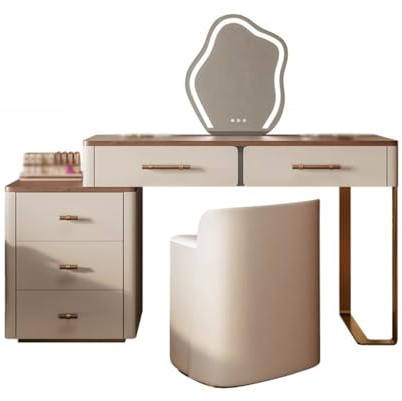 SAMCIOI Schminktisch Frisiertisch Kommode, Leichter Luxus Retro Massivholz, Einfacher Lagerschrank