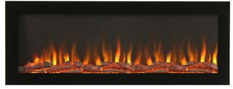 ECOSO Black Wall Mounted Electric Fire with Built in Fan Heater 40 | Steel Construction. LED Flame Effect. Contemporary Style. Remote Control. Programmable Schedules. Fits UK Socket.