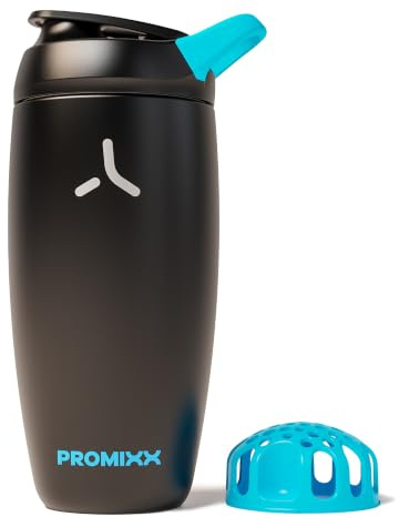 PROMIXX Pursuit Shaker Aislado – 550ml Acero Inoxidable Doble Pared Mezclador Proteínas con Snap-Fit para Batidos Helados – Hermético para Fitness – Negro
