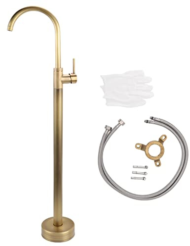 Robinet de baignoire autoportant, robinet sur pied en laiton et acier inoxydable, style européen, sans trou, mitigeur de douche pour lavabo de type colonne (Antique)