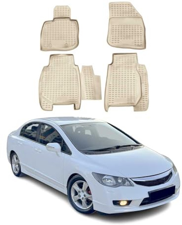 OMAC Fußmatten für Honda Civic 2005-2011 5tür TPE 4X Beige | Gummimatten, Automatten, Allwetter, fahrzeugspezifisches Produkt, Antirutsch, 3D-Passform, wasserdicht