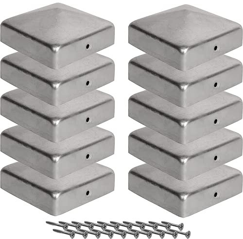 10 Copripali 9x9 cm per Pali Staccionate - Copripali per Pali in Legno a Forma Piramidale - Tappi di Copertura in Acciaio Zincato con viti Viirkuja