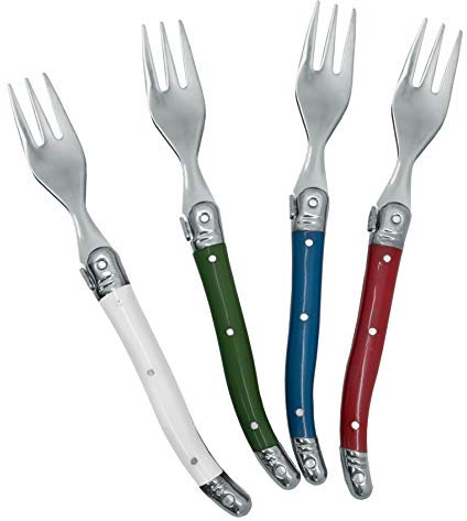 Nerthus FIH 531 1 Lot de 4 fourchettes Snakc, rouge, bleu, vert, blanc, acier inoxydable