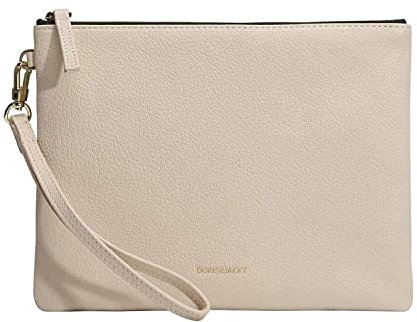 DORIS&JACKY Clutch-Geldbörse aus Lammleder für Damen, groß, weich, Designer-Geldbörse mit Riemen, Ziegen-Off-White, Large, Ziegenleder Off White