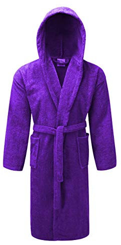 A & B TRADERS Mens Womens Hooded Bathrobe 100% Soft Cotton Terry Towelling Dressing Gown House Coat (Purple)