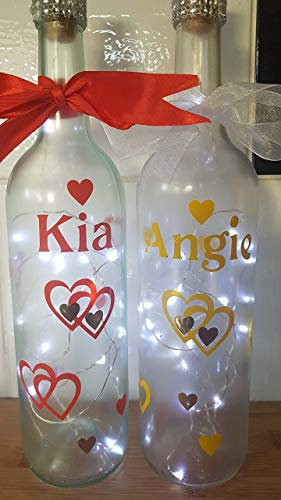 Personalised/hearts frosted light up bottle.