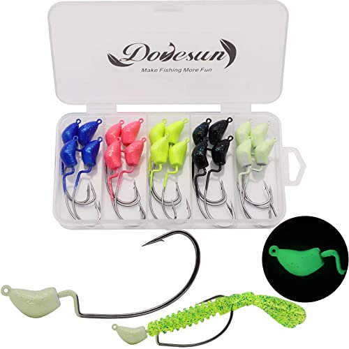 Dovesun Jigköpfe Set Angelhaken Forellen Angeln Häkchen Glühende Jighaken Angelzubehör für Gummiköder 10g(3/8oz)-2/0#-20Stück