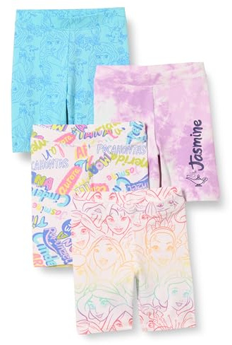 Amazon Essentials Disney | Marvel | Star Wars | La Reine des Neiges | Lot de 4 shorts de vélo pour petite fille (précédemment Spotted Zebra), princesse/gribouillis, 4T