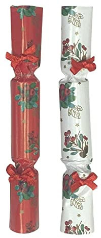 Rammento Festive Mini Saucer Crackers - Set of 24, Red & White Christmas Crackers with Traditional Mottos Inside, Cracker Length 3.5cm - Perfect for Parties & Xmas Celebrations, Fun & Classic Design