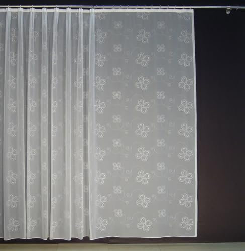 EASYHomefashion Hochwertige Gardine Fertiggardine Voile Store Schal mit Stickerei Faltenband und Bleiband weiß CREMONA 110 x 450 cm (HöhexBreite)