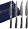Sunnecko Couteau a Steak en Acier Damassé 73 Couches, Set Couteaux de Table 4pcs, Manche Acier Couvert Fibre Verre G10, Couteau à Viande Steak Dessert pour 4 Personnes