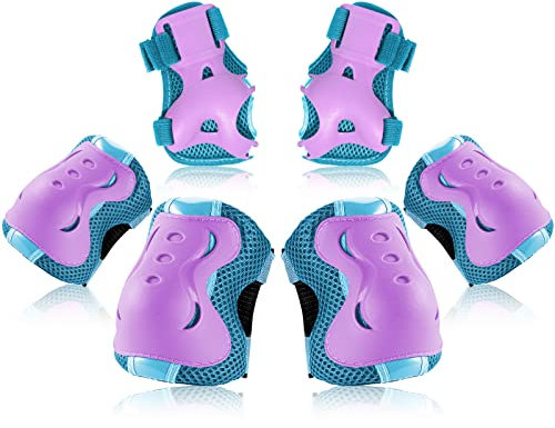 BOSONER Knieschoner Kinder Schoner Inliner Protektoren Schützer Inline Skates Knie Und Ellenbogenschützer Knieschützer Skateboard Rollschuhe (Blauviolett, M(9-15 Jahren))
